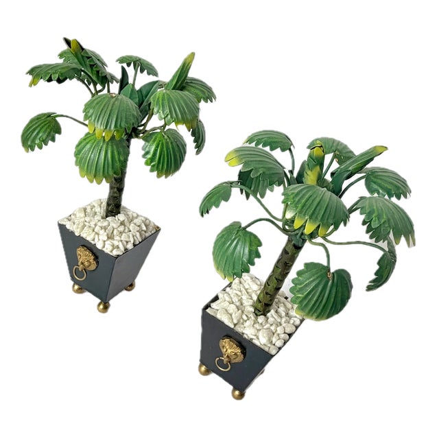 Traditional Vintage Pair Miniature Tole Palm Tree Sculptures For Sale - Image 3 of 10