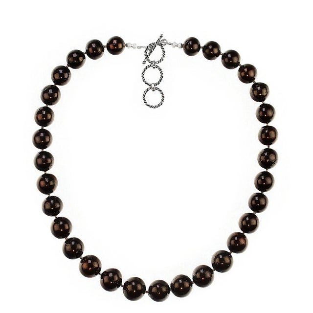 2020s Gently Graduated Black Gemstone Necklace With Sterling Accents For Sale - Image 5 of 6