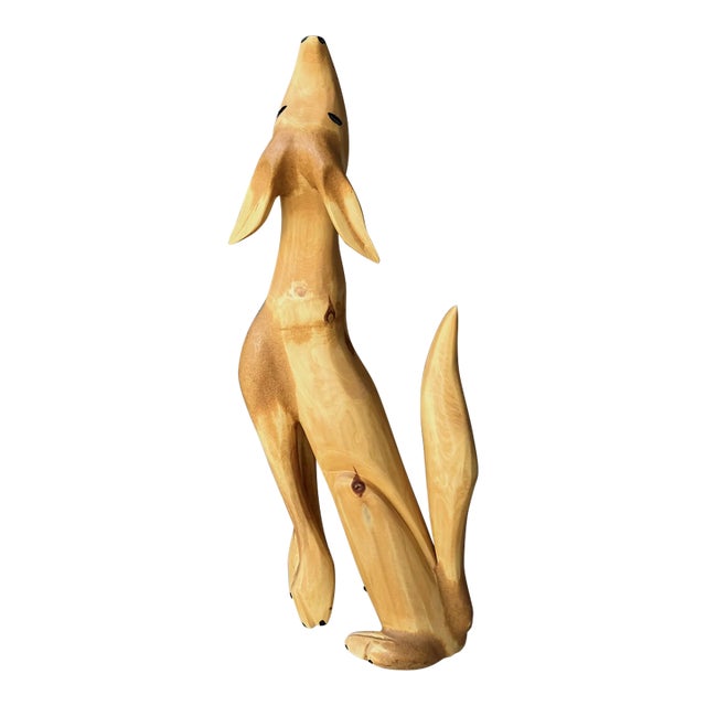 Circa 2000 Whimsical Hand Carved Folk Art Coyote by Santa Fe Artist Pete Ortega For Sale