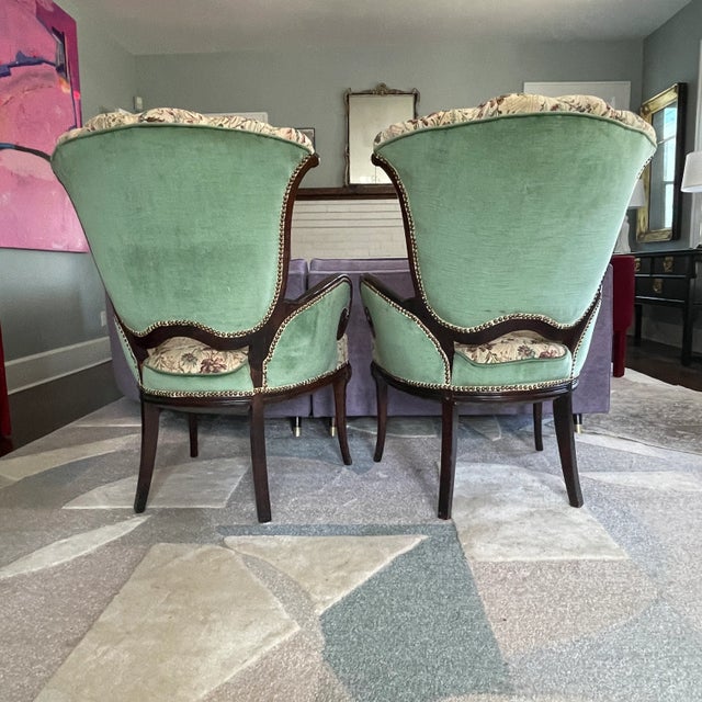 Hollywood Regency 1940s Grosfeld House Scroll Arm Mahogany Tulip Chairs - a Pair For Sale - Image 3 of 9