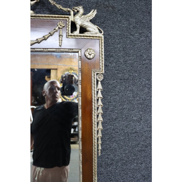 Antique Federal Style Mahogany & Silver Gilt Wall Mirror With Griffins For Sale - Image 10 of 11