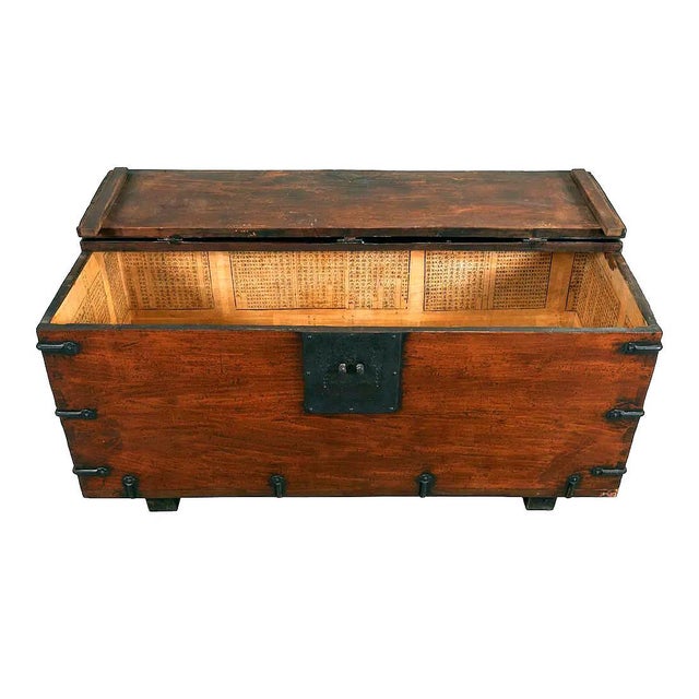A large and substantial Korean top-lid chest on block feet circa mid-19th century of Joseon Dynasty. Known as coin chest...