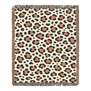 Leopard Print Woven Throw Blanket, Cotton Tapestry With Fringe – 60 × 50 For Sale