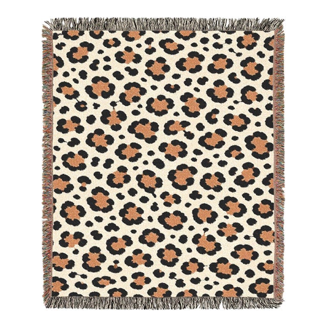 Leopard Print Woven Throw Blanket, Cotton Tapestry With Fringe – 60 × 50 For Sale