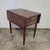 A solid mahogany drop leaf side table by Henkel Harris furniture with 2 drawers having solid brass. The 2 side leaves have...