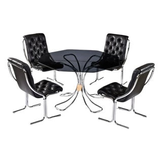1970s Post Modern Black and Chrome Dining Set With Daystrom Scoop Chairs For Sale
