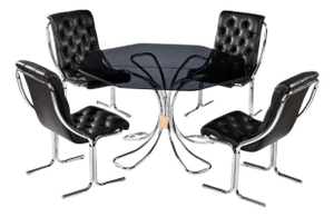1970s Post Modern Black and Chrome Dining Set With Daystrom Scoop Chairs