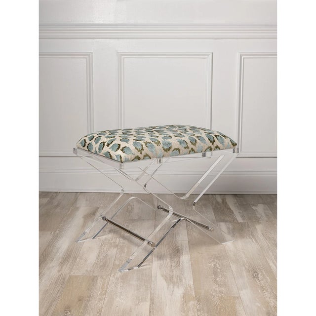 Port 68 Delano Nickel Ocelot Celadon Lucite X-Bench For Sale - Image 4 of 5