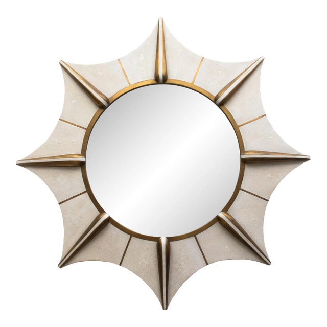 Modern Mirror in Cream Shagreen With Bronze Patina Brass by R&y Augousti For Sale