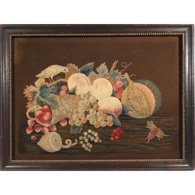 Regency Wool and Silk Threadwork Picture: Still Life of Fruit With Birds For Sale In Philadelphia - Image 6 of 16