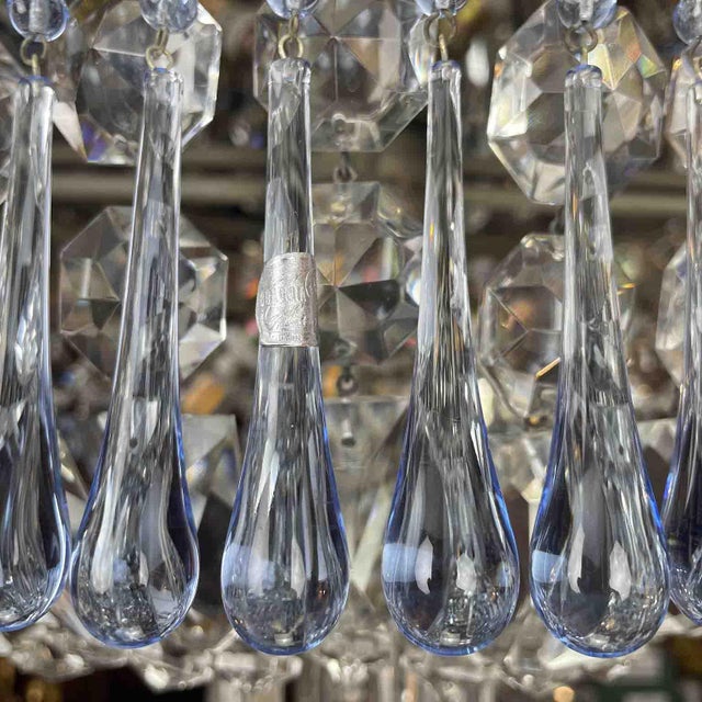 Italian Ceiling Lamp with Blue and Transparent Crystals with Four Lights, 1960, in Good conditions. Designed 1950 to 1959...