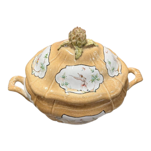 Exceptional Mid-20th Century French Faience Artichoke Tureen With Hunting Scenes
