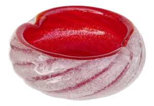 Murano Seguso Vetri d'Arte Red Gold Flecks Pulegoso Technique Italian Art Glass Vintage Ashtray Bowl