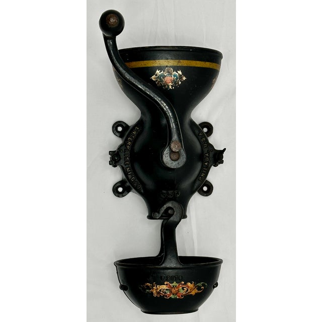 Metal Rare Large Size Antique Enterprise #350 American Cast Iron Wall Mount Hand Crank Coffee Grinder For Sale - Image 7 of 18