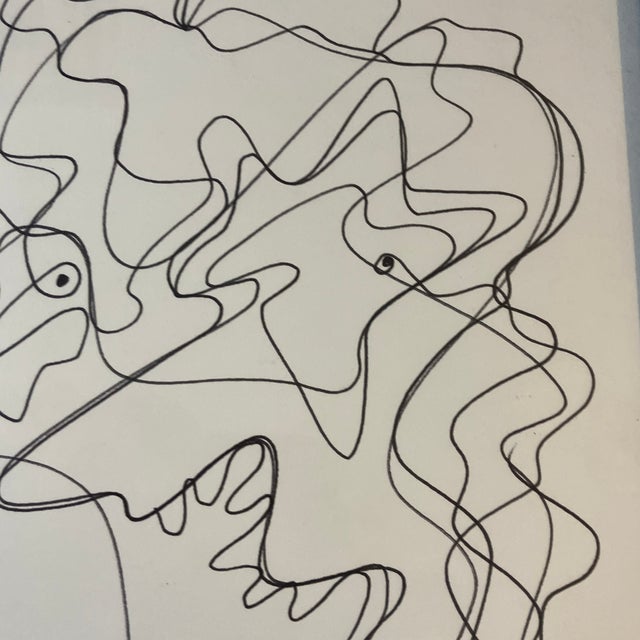 Abstract 1980’s Original Wayne Cunningham Abstract Ink Drawing Vintage Rounded Corners Tabletop Wood Frame For Sale - Image 3 of 4