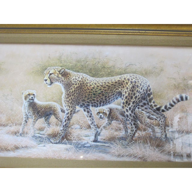 Mid 20th Century Kim Brooks Signed Watercolor & Gouache Framed Cheetah Mom & Babies Painting For Sale - Image 5 of 8