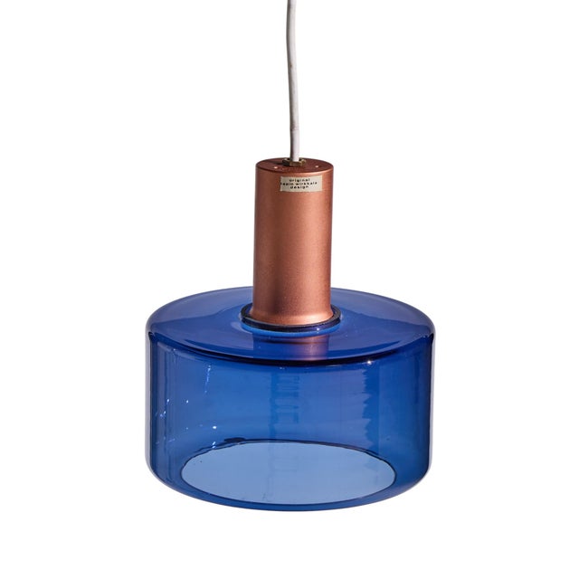 Mid 20th Century Mid 20th Century Tapio Wirkkala for Idman Finnish Glass Pendant Light - Blue For Sale - Image 5 of 5