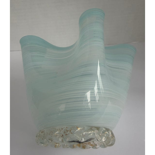 Vintage Murano Celadon Aqua Fazzoletto Handkerchief Art Glass Vase For Sale - Image 9 of 13