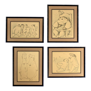 1968 Fine Art Prints by Alfonso Vila Shum Framed Sketches Set of 4 Unsigned