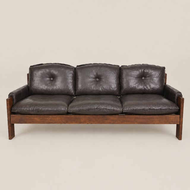 1970s 1970s Danish Modern Oak & Leather Three-Piece Living Room Suite in the Style of Esko Pajamies' Bonanza Collection For Sale - Image 5 of 5