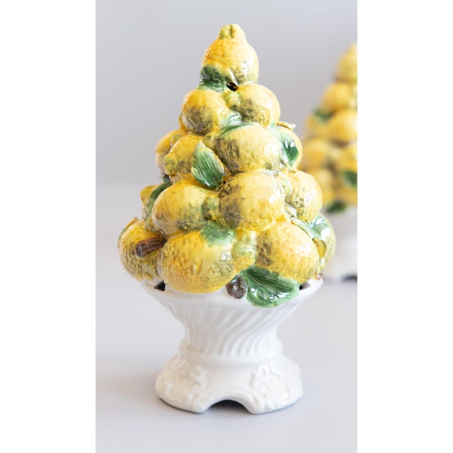 Vintage Italian Majolica Lemon Topiary Centerpieces - A Pair For Sale - Image 4 of 13
