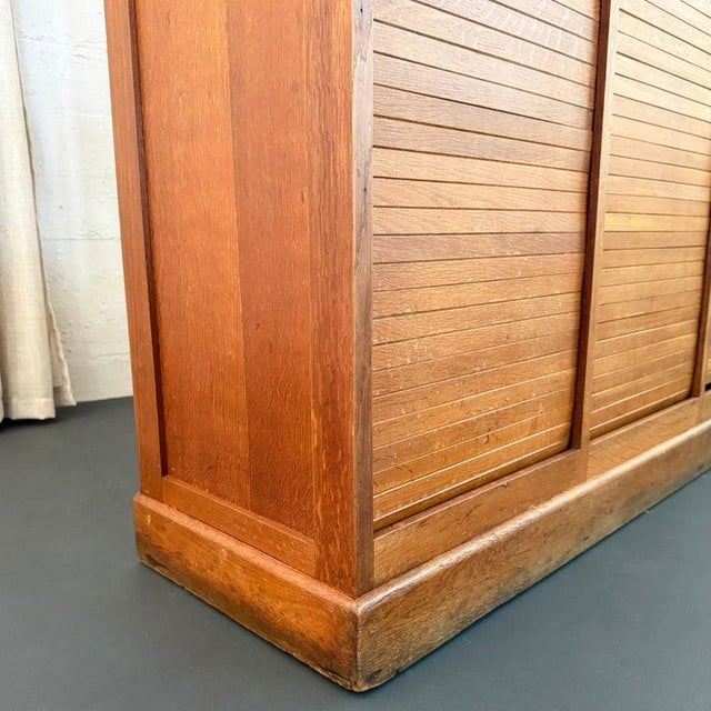 Wood 1940s Industrial Tambour-Front Triple Bay Document File Cabinet For Sale - Image 7 of 10