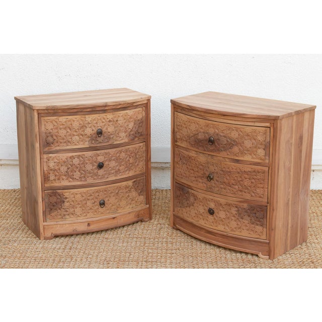 Set of 2, Reclaimed Wood Bow Front Carved Bedside Dressers For Sale In Los Angeles - Image 6 of 11