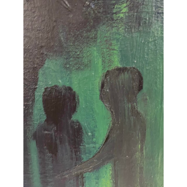 Figurative 1968 Signed Abstract Figurative Painting in Navy & Emerald Green For Sale - Image 3 of 12
