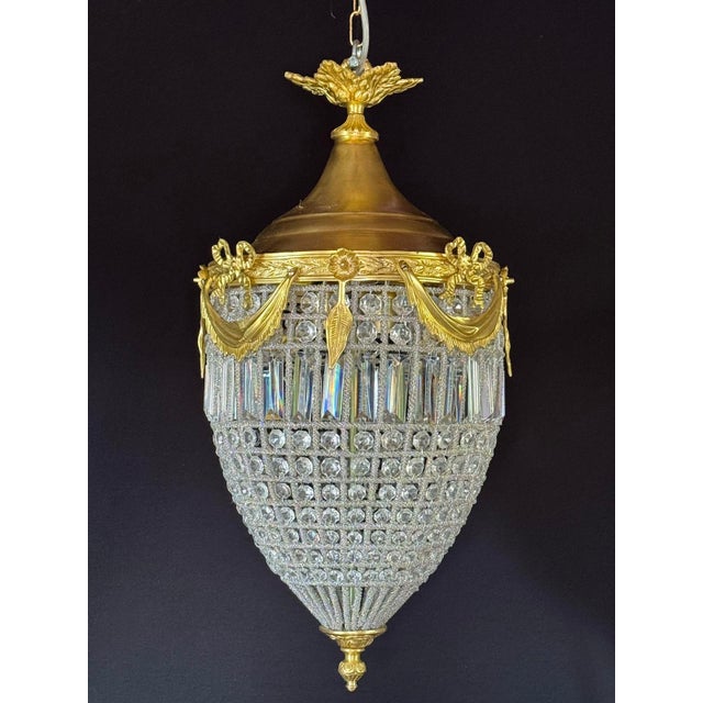 1980 French Louis XVI Gold Bronze Crystal Lantern - 1 Pc For Sale - Image 9 of 15