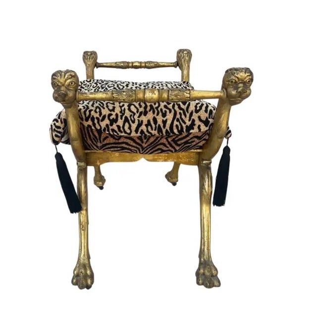 Italian Giltwood Curule Stool With Leopard Print Cushion For Sale In Tampa - Image 6 of 9