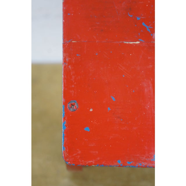 Wood Vintage Wooden Red Painted Step Stool Footstool Ottoman 12" For Sale - Image 7 of 11