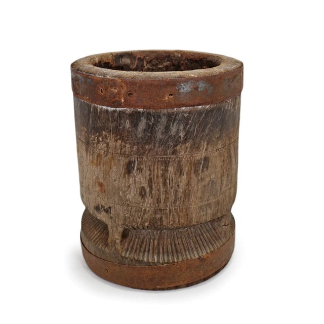 Original old village pestle pot from north India. Beautiful aged and sun bleached wood with lots of character, age, and...