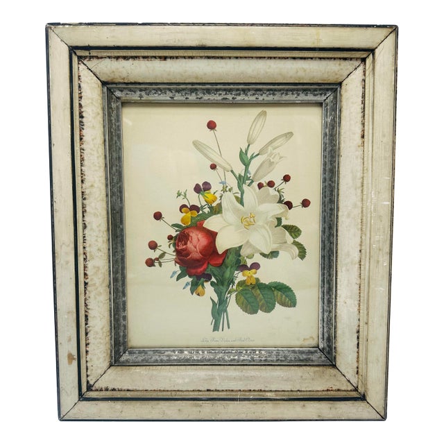 Shabby Chic Antique Floral Print For Sale
