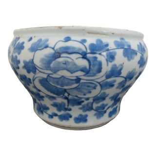 Chinese Blue Porcelain Peonies Scroll Cache Spittoon Planter Pot Bowl For Sale