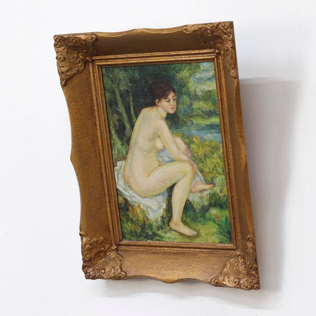 French School, Naive Folk Art Painting with Nude Figure, 1920s, Oil on Canvas For Sale - Image 4 of 11