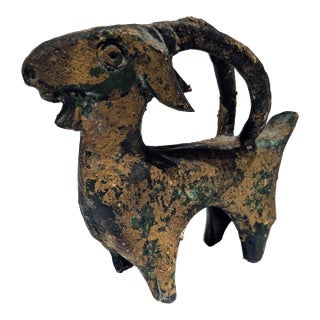 Bronze Ibex Sculpture, Archaic Revival, Mid-Century For Sale