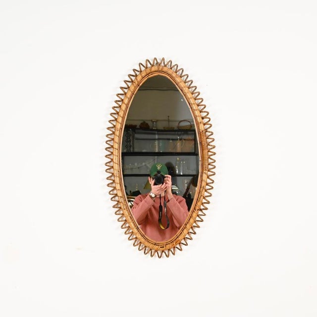 Large Oval Mirror in Bamboo, Rattan and Wicker by Franco Albini, Italy, 1960s For Sale - Image 8 of 13