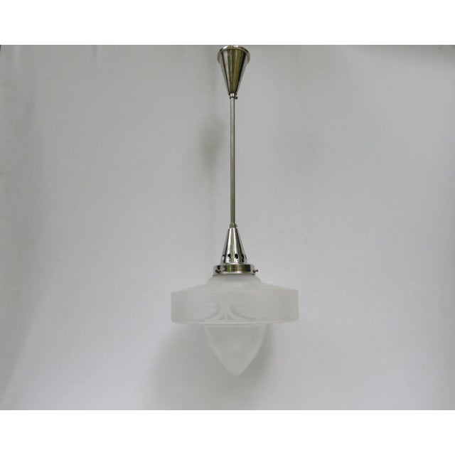 Silver Art Nouveau Frosted Glass Ceiling Lamp For Sale - Image 8 of 18