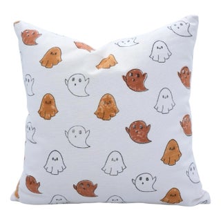 Handmade Halloween Block Print Cushion Cover Cotton Decorative Throw Pillow for Sofa, Couch & Festive Home Décor Size 16x16 - Ghost For Sale