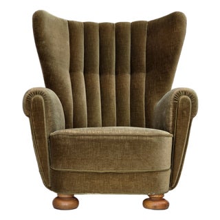 Danish Highback Relax Armchair in Green Furniture Velour, 1960s For Sale