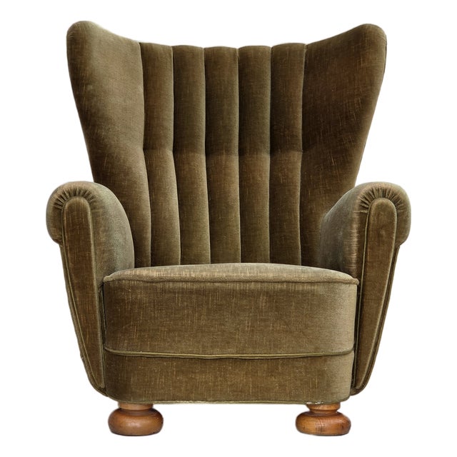 Danish Highback Relax Armchair in Green Furniture Velour, 1960s For Sale