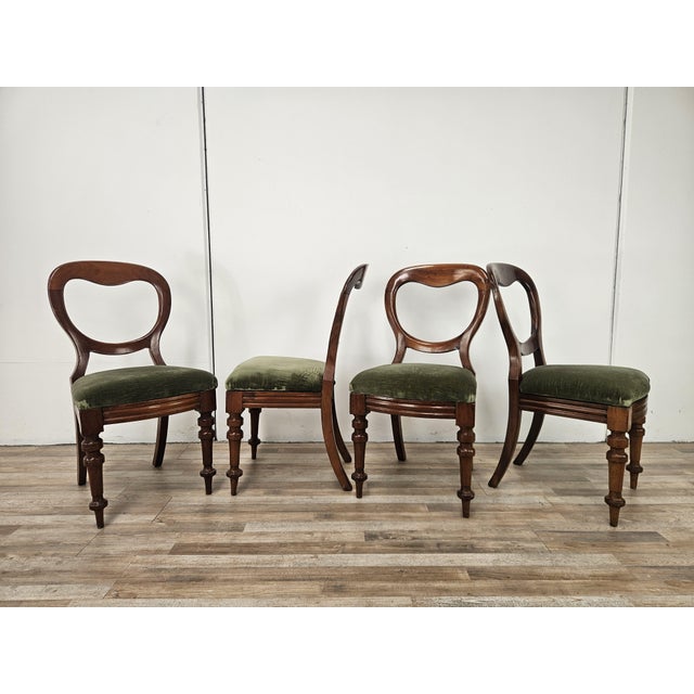 Late 19th Century Wood Chairs with Fabric Seats, Set of 4 For Sale - Image 3 of 18