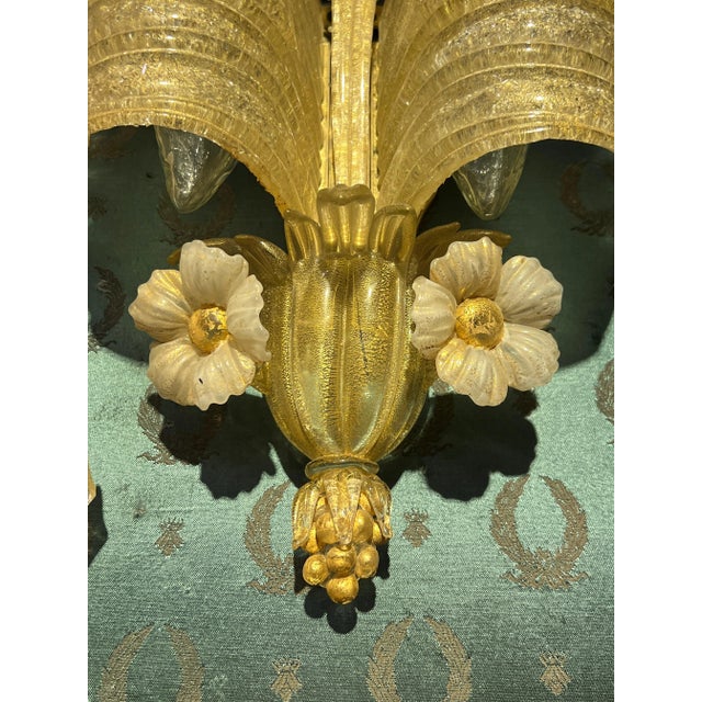 Gold Mid-Century Italian Murano Gold Infused Glass Sconces - A Pair For Sale - Image 8 of 8