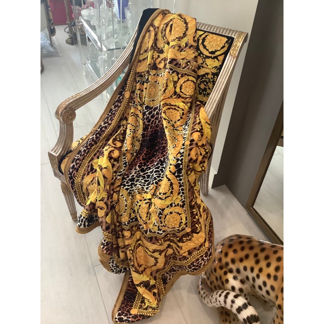 Italian Alterier Versace Custom Made Barocco Animal Print Velvet Throw - 55”55” For Sale - Image 3 of 13