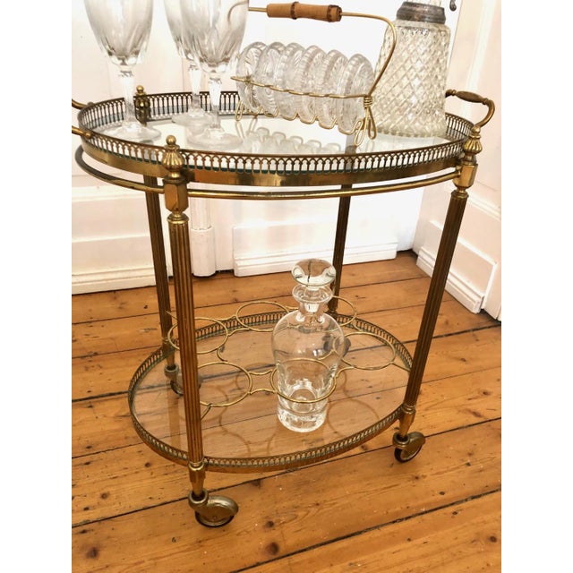 Vintage French Brass Tea Trolley with Removable Tray and 8-Tier Bottle Holder, 1950s For Sale - Image 3 of 8
