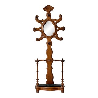 Antique Victorian Walnut Hall Tree With Mirror For Sale