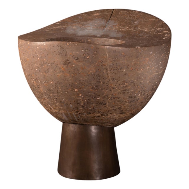 Baptis Silvestrin Freestanding Basin in Jurassic Fossil Stone by Nerinea For Sale