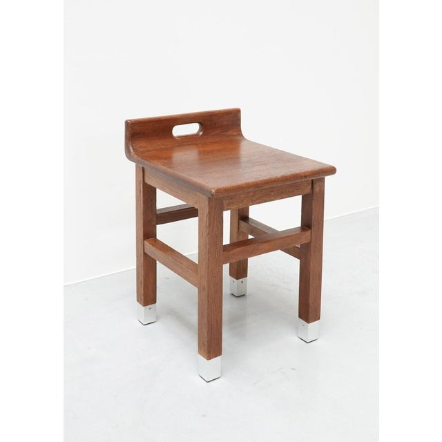 Brown Stool in Oak by Gaston Eysselinck, Belgium, 1940s For Sale - Image 8 of 8