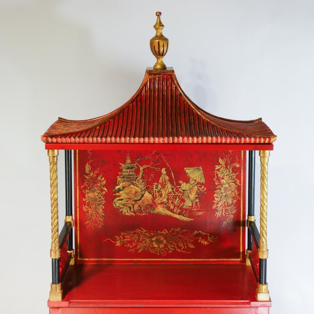 Pair of Vintage Louis XVI Style Chinoiserie Red Lacquer Display Cabinets For Sale - Image 4 of 17