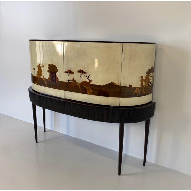 Beige Art Deco Italian Bar Cabinet in Parchment with Inlays by Anzani, 1930s For Sale - Image 8 of 18